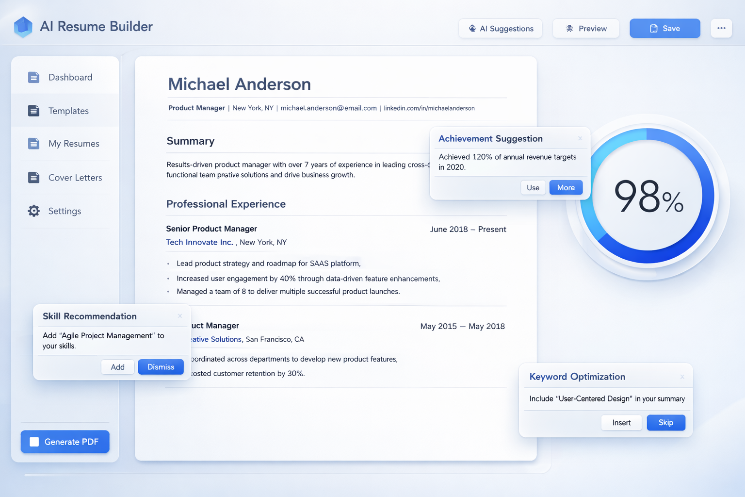 AI Resume Builder Dashboard